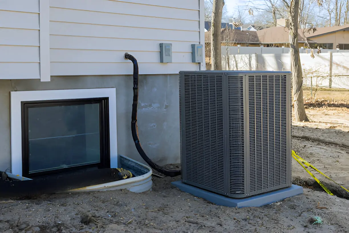 Home 13 Technician inspecting a complete HVAC system in an Orlando residential property